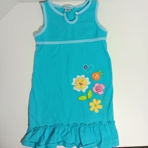 Vintage Girls' Blue Sleeveless Dress with Floral Embroidery 3T